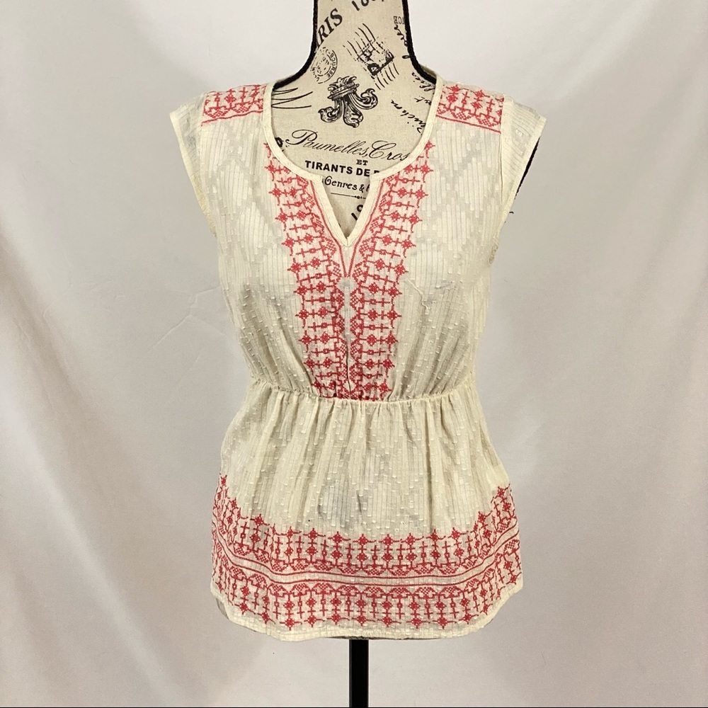 Lucky Brand Cream Embroidered Blouse Size XSmall